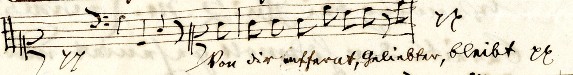 Incipit mit Textunterlegung „Von dir entfernt, Geliebter, bleibt pp“