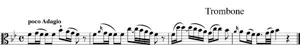 mehrere Takte Noten für Trombone: „poco Adagio / Allo mod: / Allo assai“