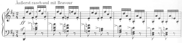Beginn der zweiten Novelette op. 21 von Robert Schumann