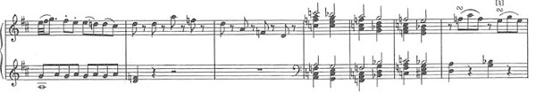 T. 261 ff. des I. Satzes von Mozarts Klavierkonzert D-Dur KV 451.