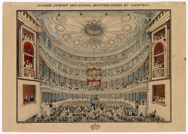 Innenansicht des Leipziger Theaters um 1830; Lithographie nach Thiele; Leipzig, Stadtgeschichtliches Museum, Inv. Nr. K/865/2003
