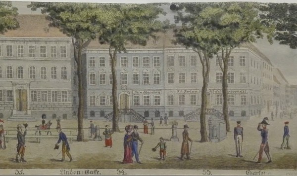 Unter den Linden 34 um 1820 – damals noch eine Weinhandlung.