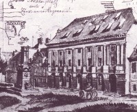 Das 1808 erbaute Bamberger Harmoniegebäude. Ausschnitt aus einem Studienblatt von Georg Christoph Wilder (nach 1825)