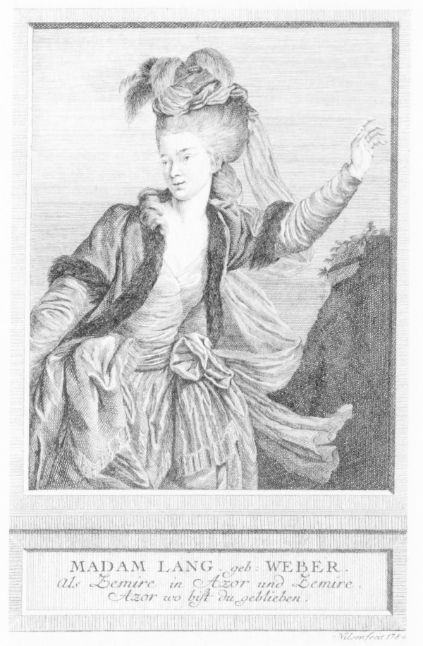 Aloysia Lange als Zemire in Grétrys Oper Zemire und Azor, Stich von Nilson (1784)