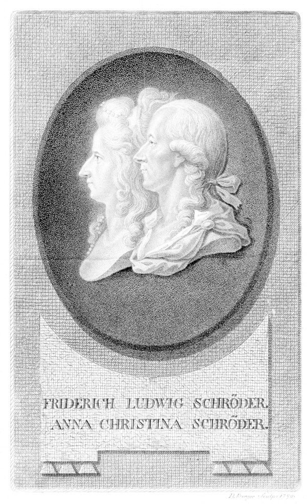 Der Hamburger Theaterdirektor Friedrich Ludwig Schröder und seine Ehefrau, die Schauspielerin Anna Christina Schröder, Stich von Daniel Berger (1790)