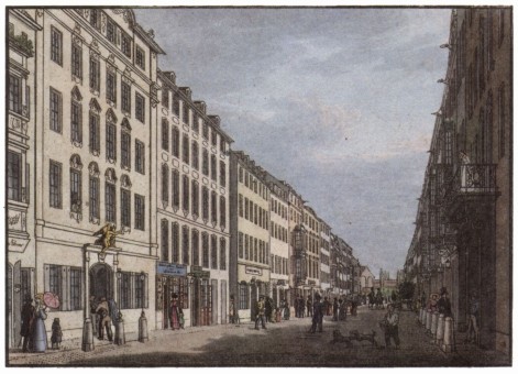 Wilsdruffer Straße in Dresden mit dem Hotel Zum goldenen Engel (links)
