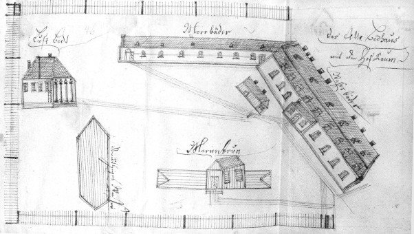 Das Alte Badehaus in Marienbad nach Anbau der Moorbäder (1823)