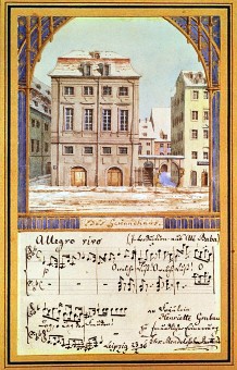 Leipziger Gewandhaus, gezeichnet von F. Mendelssohn Bartholdy (1836)