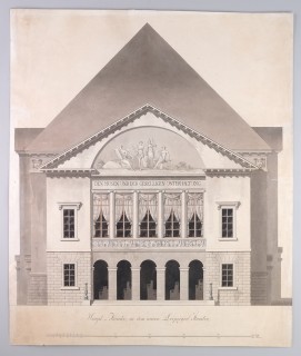 Hauptfassade des 1817 neu errichteten Leipziger Theaters; Entwurfszeichnung von Friedrich Weinbrenner; Leipzig, Stadtgeschichtliches Museum, Inv. Nr. 3505a