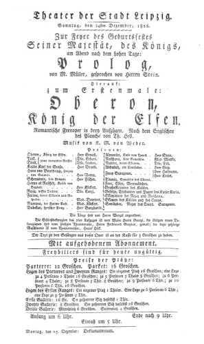 Theaterzettel zur deutschen Erstaufführung in Leipzig